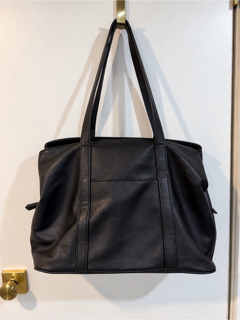 a new day Black Faux Leather Tote with Front Slip Pocket